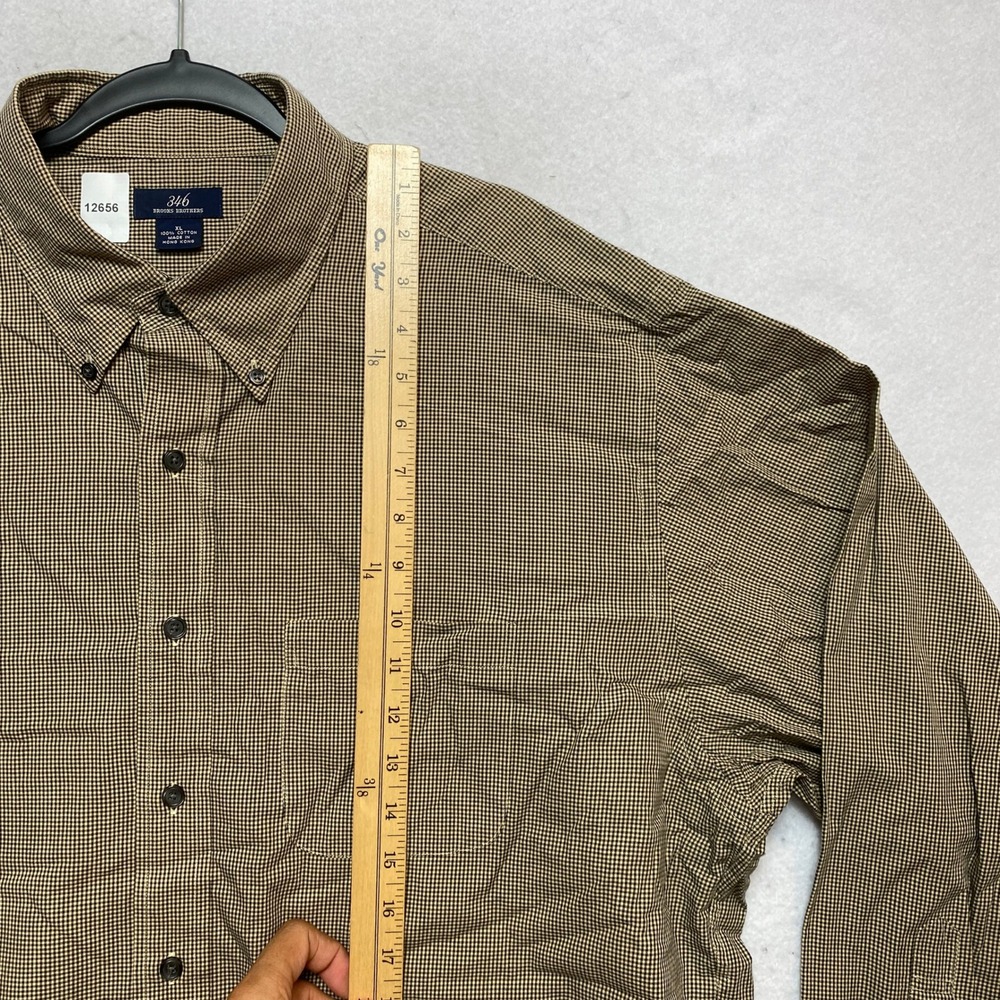 Brooks Brothers Shirt Mens XL Brown 346 Button-Down Micro-Check Cotton - Picture 2 of 8